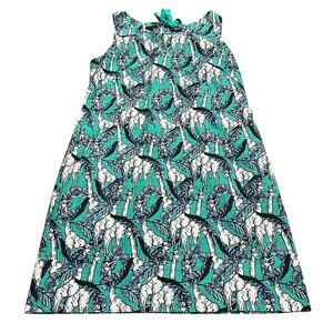 Talbots Womens Dress Size 12 Teal Green Giraffe Sheath Woven Sleeveless Tie back